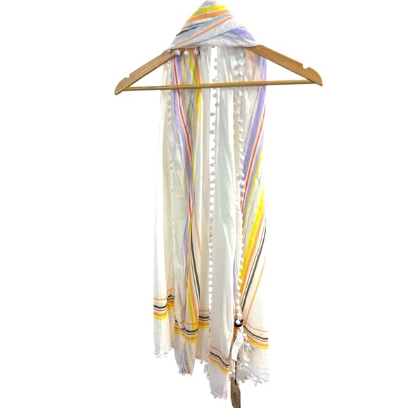 Prana NWT Unisex Stefany Sarong/Scarf Multicolor Striped, with Pom Pom Trim - Picture 3 of 7